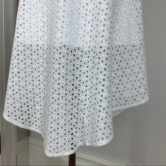 White Eyelet Cotton Overlay High Low A Cut Skirt - Picture 2 of 4